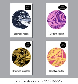 Set of cards with marble liquid texture. Vector illustration for covers, invitations, flyers