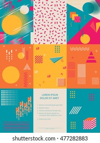 Set of cards Memphis style background with trendy geometric elements.Modern abstract design poster, cover, card design