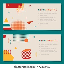 Set of cards Memphis style background with trendy geometric elements.Modern abstract design poster, cover, card design