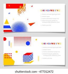 Set of cards Memphis style background with trendy geometric elements.Modern abstract design poster, cover, card design