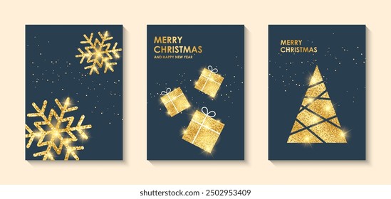 Conjunto de tarjetas de Navidades alegres y feliz año nuevo diseño de Ilustración vectorial.