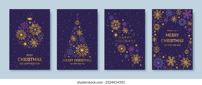 Set of cards of merry Christmas and happy new year vector illustration design. Merry Christmas and New Year cards and invitations to corporate events.