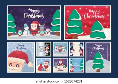 set of cards of merry christmas vector illustration design