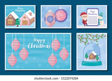 set of cards of merry christmas vector illustration design