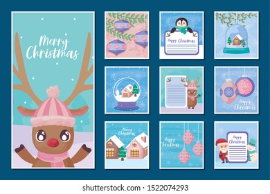 set of cards of merry christmas vector illustration design