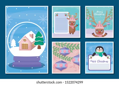 set of cards of merry christmas vector illustration design
