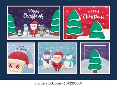 set of cards of merry christmas vector illustration design
