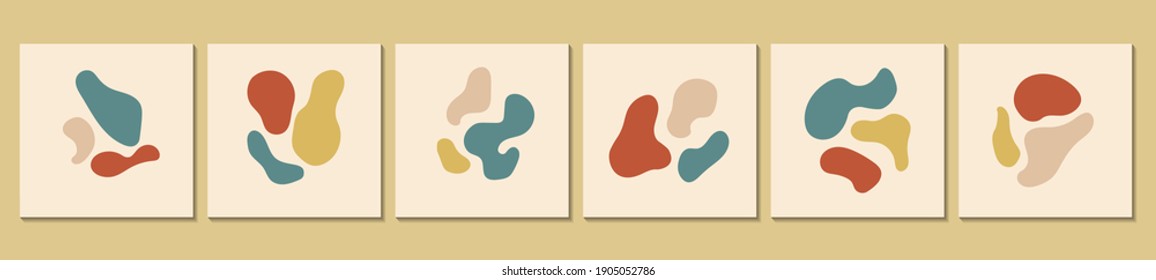 Set of cards with modern trendy shape of abstract colored fluid spots. Vector illustration