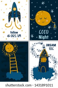 set of cards with the moon part 2 - vector illustration, eps
