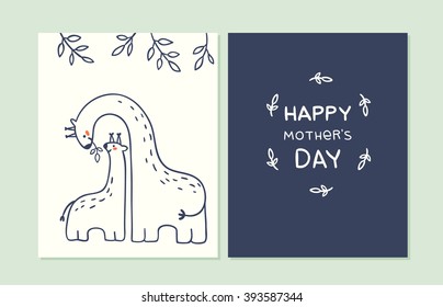 set of cards for mothers day. vector illustration with cute characters