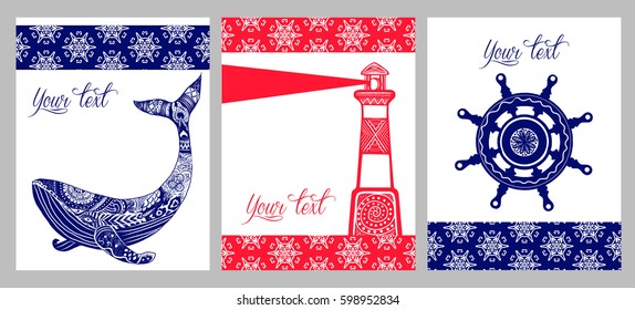 Set of cards with nautical elements.