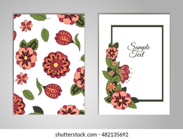Set cards on his birthday, a holiday, a wedding invitation. Floral ornament. Cover, Magazine, floral elements. Design background, frame, vector layout