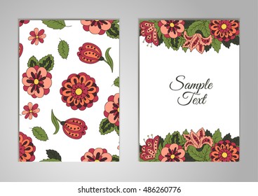 Set cards on his birthday, a holiday, a wedding invitation. Floral motifs. Cover, Magazine, floral elements
