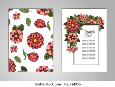 Set cards on his birthday, a holiday, a wedding invitation. Floral motifs. Cover, Magazine, floral elements. Design background, frame, vector layout