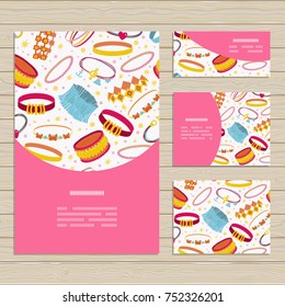Set of cards on jewelry accessories theme. Pattern clipped with Clipping Mask and is fully  editable in Adobe Illustrator program
