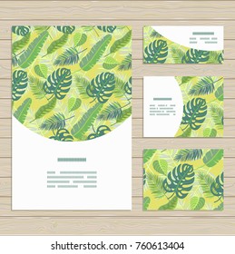 Set of cards on tropical jungle leaves theme. Pattern clipped with Clipping Mask and is fully  editable in Adobe Illustrator program