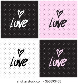 Set of cards on Valentine's Day. Simple hand drawn labels. Vector illustration.