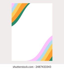 Set of cards with one line simple elements and rainbow