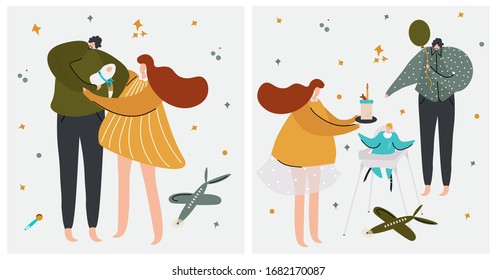 
A set of cards with parents about the first year of the baby