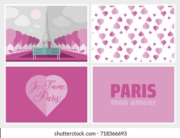 Set of cards with Paris theme design