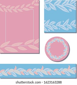 Set of cards in pastel colors with plant leaves