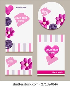  Set of cards with plasticine flowers for design invitation