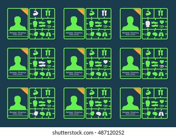 a set of cards of players with their personal strengths, form filling, indicative Infomap