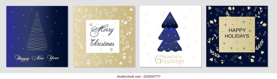 A set of cards, postcards, New Year's and Christmas greetings. Corporate postcards with greenery, deer, snowflakes, lettering.