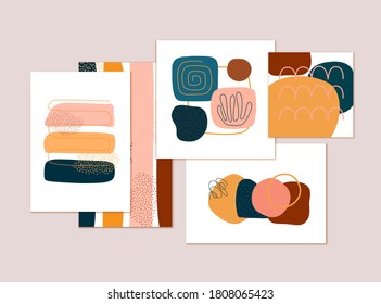 Set of cards, posters, backgrounds with abstract compositions. Contemporary art design. Stylish wall art collection. Modern colorful minimalcover, brochure, print vector collection.
