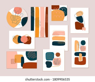 Set of cards, posters, backgrounds with abstract compositions. Contemporary art design. Stylish wall art collection. Modern colorful minimalcover, brochure, print vector collection.