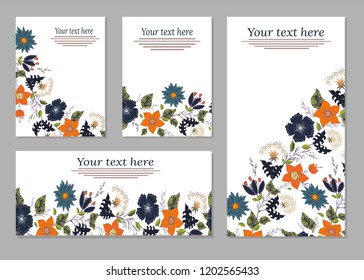 Set of cards, posters, flyers with floral ornaments. Floral elements