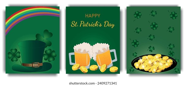 Set of cards or posters for St. Patrick's Day. Vector illustration.