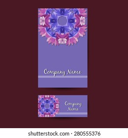 Set of cards with purple ornament. Vector illustration. 10 EPS