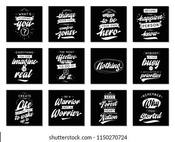 Set of cards with quotes. Vector typography design. Motivational and inspirational phrases. Usable as print for tee shirt, banner or postcard. Journaling cards with quotes.