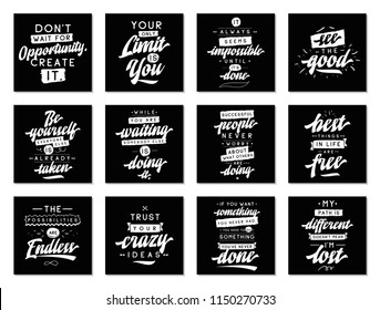 Set of cards with quotes. Vector typography design. Motivational and inspirational phrases. Usable as print for tee shirt, banner or postcard. Journaling cards with quotes.