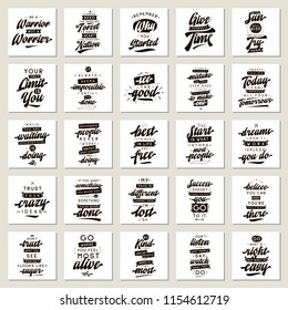 Set of cards with quotes. Vector typography design. Motivational and inspirational phrases. Usable as print for tee shirt, banner or postcard. Journaling cards with quotes.