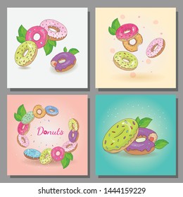 set of cards with ready design images of donuts.