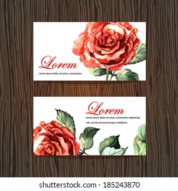 Set of cards with roses in watercolor technique. Illustration for greeting cards, invitations, and other printing and web projects.
