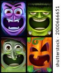 set of cards with scary halloween characters