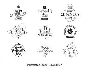 Set of cards for St. Patrick's day. Typographic design elements. Templates for greeting scrapbooking, planner, congratulations, stickers and invitations. Posters set.