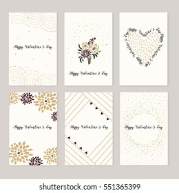 Set of cards for st. Valentine day. Red and white hearts, love letters.