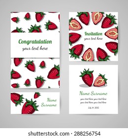 Set of cards with strawberry for your design. Vector illustration