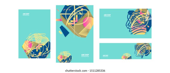 Set of cards in the style of abstract trend color 2020 Neo Mint turquoise colors. Modern flyer or banner concept