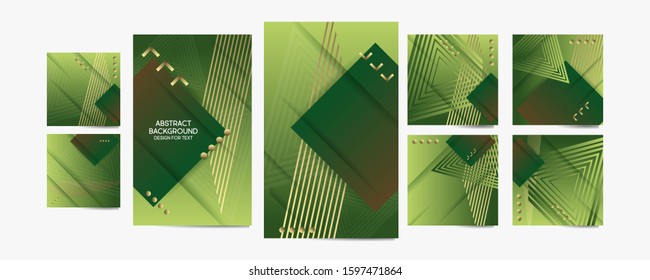 Set of cards summer of abstract green and shades of brown trend colors in chests. Modern flyer or banner concept