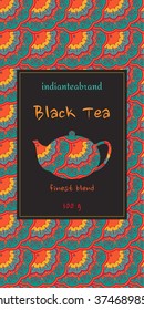 Set of cards or tea package with ethnic ornaments. Oriental indian style. Hand-drawn patterns with round elements