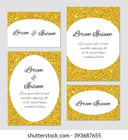 Set of cards templates with gold glitter texture on white background