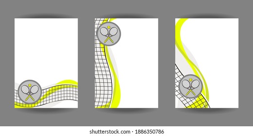 A set of cards with tennis theme. Decoration for sporting events. Vector Illustration for the design of competitions, sports projects, tennis equipment.