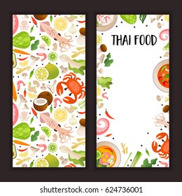 Set of cards with Thai food and products. 