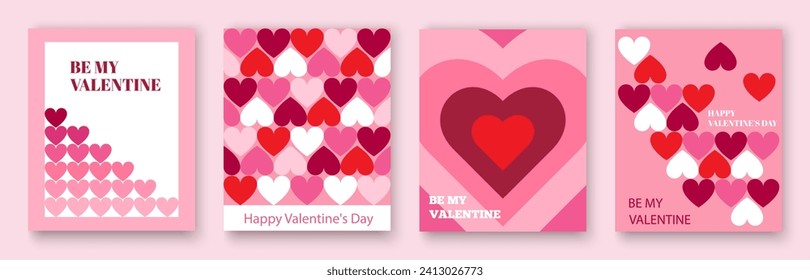 Set of cards for Valentine's Day. Abstract design with hearts. Design of advertising templates, banners, covers, labels, posters, flyers.