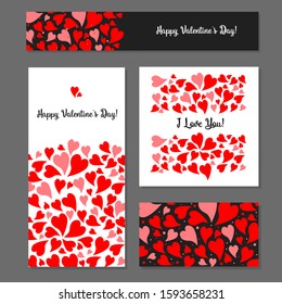 Set of cards for Valentine's Day. Background in the form of hearts on a white and black background.